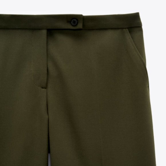 ZARA WOMEN NEW HIGH-WAISTED PANTS Olive Green Khaki Wide LEG 8448/703 M - Picture 4 of 5